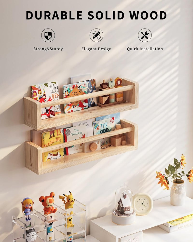 Seocry Nursery Wall Bookshelf Set of 4, Floating Bookshelves for Kids' Rooms, Toddler Bedroom Decor, Nursery (Wood, 16.5 Inches) - Image 4